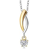 Gem Stone King 925 Silver and 10K Yellow Gold Lab Grown Diamond Pendant Necklace for Women | 0.23 Cttw | Gemstone April Birthstone | Heart Shape 4MM | With 18 Inch Silver Chain
