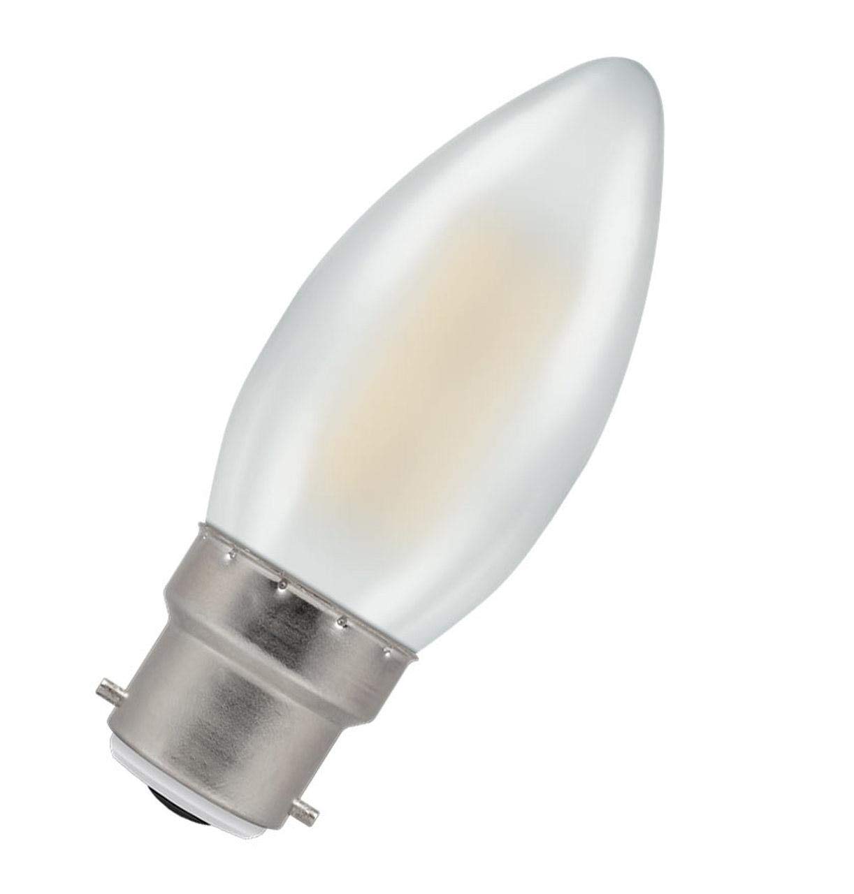 Crompton Lamps LED Candle 5W BC-B22d Dimmable Filament (40W Equivalent) 2700K Warm White Pearl 470lm BC Bayonet B22 Frosted Opal Light Bulb