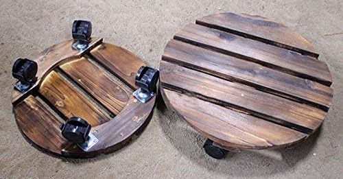 Topot 14" Round Wooden Planter Stand with Wheelsr/removable Flower Stand for Greenhouse