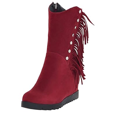 UFACE Frauen Runde Toe Wedges Quaste Schuhe Middle Tube Stiefel Zipper Suede Snow Boots
