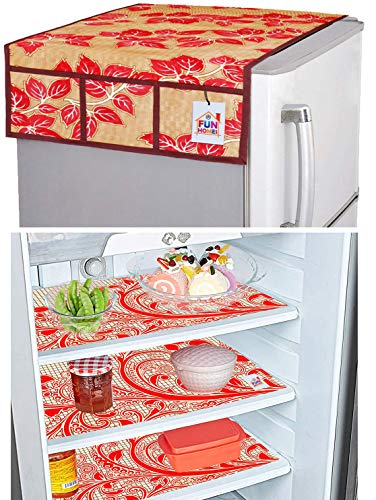 Fun Homes Leaf Design 3 Pieces PVC Fridge Mats and 1 Piece Fridge Top Cover (Gold & Red) Fun Homes Leaf Design 3 Pieces PVC Fridge Mats and 1 Piece Fridge Top Cover (Gold & Red)