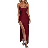 Memoriesea Women's Sexy Spaghetti Strap Bodycon Cowl Neck Party Cocktail Maxi Dress
