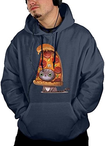 Mens Cute Pizza Cat Kitten Cozy Long Sleeve Workout Hoodies For Gym Jogging Hiking Fleece With Kangaroo Pocket Hooded Coat