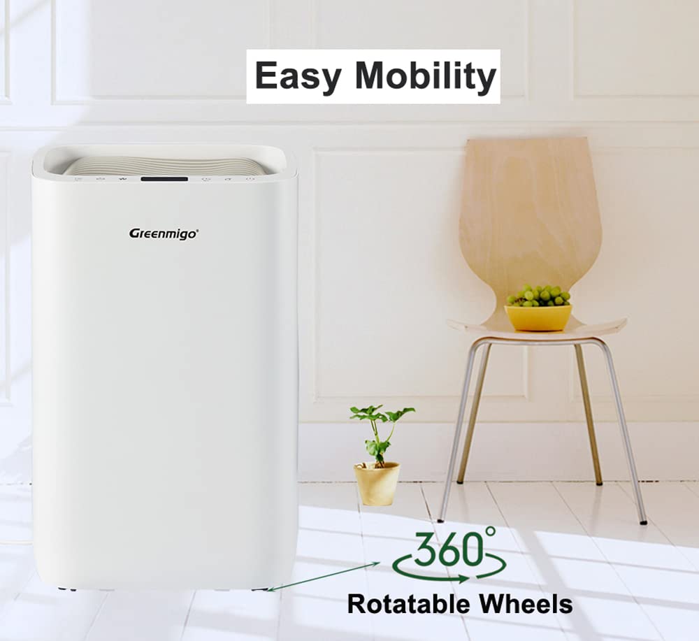 Greenmigo Luftentfeuchter 20L in 24h, Raumentfeuchter Entfeuchter mit HEPA & Aktivkohle 2in1 Vorfilter, Digitalanzeige, Ablaufschlauch, Wäschetrocknung, Timer, gegen Feuchtigkeit, Schimmel (ALPHA-Q20) 6