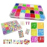 Kin Loya Rubber Band 15000pcs Loom Kit Refills Set for Kids Bracelet Loom Craft 34 Colors with 500pcs S Clips Colorful Beads Alphabet Beads Loom Charms