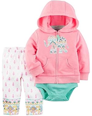 Carters Baby Girls 3 Piece Cardigan Set (Baby) (Neon Elephant)