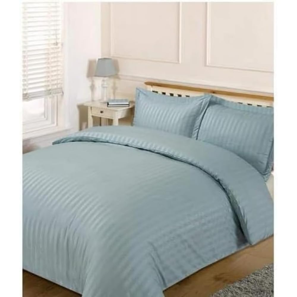 Dreamscene Satin Stripe Beautiful Soft Fresh Comfortable Simple Eyecatching Duvet Cover Bedding Set, Duck Egg Blue - King