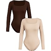 RoseSeek Girl's Long Sleeve T Shirt Bodysuit Square Neck Leotard for Girls Romper Jumpsuit Fall Tops