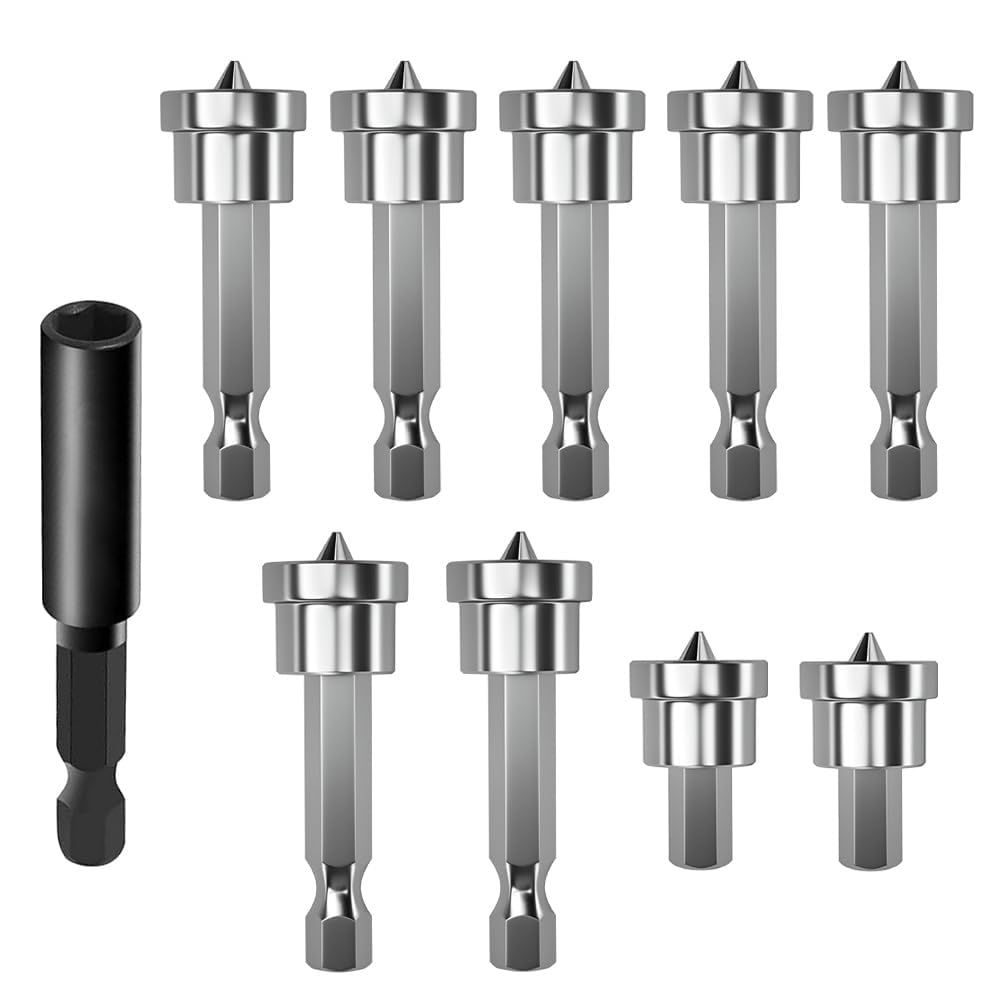 HAPPOW 10PCS Drywall Screw Depth Setter, PH2 Magnetic Positioning Screwdriver Bits,1/4 Inch Hex Shank Drywall Screw Driver Bit Set with 60mm Extension Socket Drill Bit Holder for Plasterboard