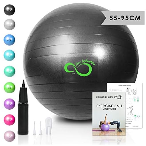 Live Infinitely Exercise Ball (55cm-95cm) Extra Thick Professional Grade Balance & Stability Ball- Anti Burst Tested…