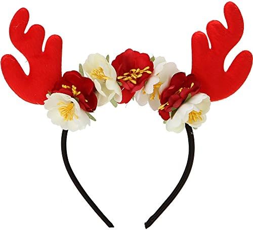Sea Plan Kids Christmas Reindeer Antler Headband Girls Deer Antlers Ears Flower Hair Hoop (Red01)