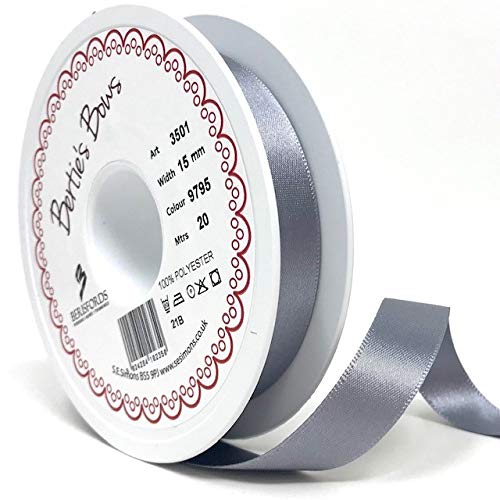 Berisfords Ribbon, Polyester, Grey, 20m x 15mm