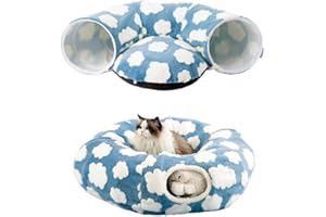 Emapoy Cat Tunnel Bed with Washable Circle Cushion, Cat Tube Collapsible Playground Toys for Indoor Cats, Round Pet Play Tunn