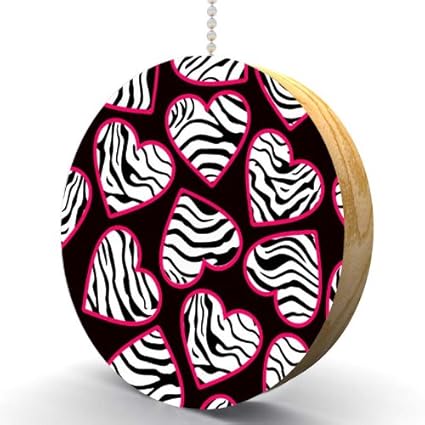 Zebra Print Hearts Hardwood Oak Fan Light Pull Ceiling Fan Pull
