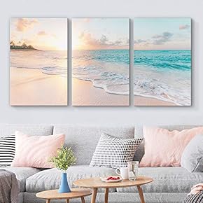 3 Piece Canvas Wall Art for Living Room Bedroom Home Artwork Paintings Romantic Beach Ready to Hang - 16"x24" x 3 Panels