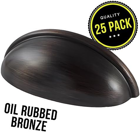 Cabinet Hardware Bin Cup Drawer Handle Pull - 3" Inch (76mm) Hole Centers (25pk Oil Rubbed Bronze)