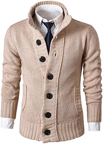 MIEDEON Mens Casual Stand Collar Cable Knitted Button Down Cardigan Sweater