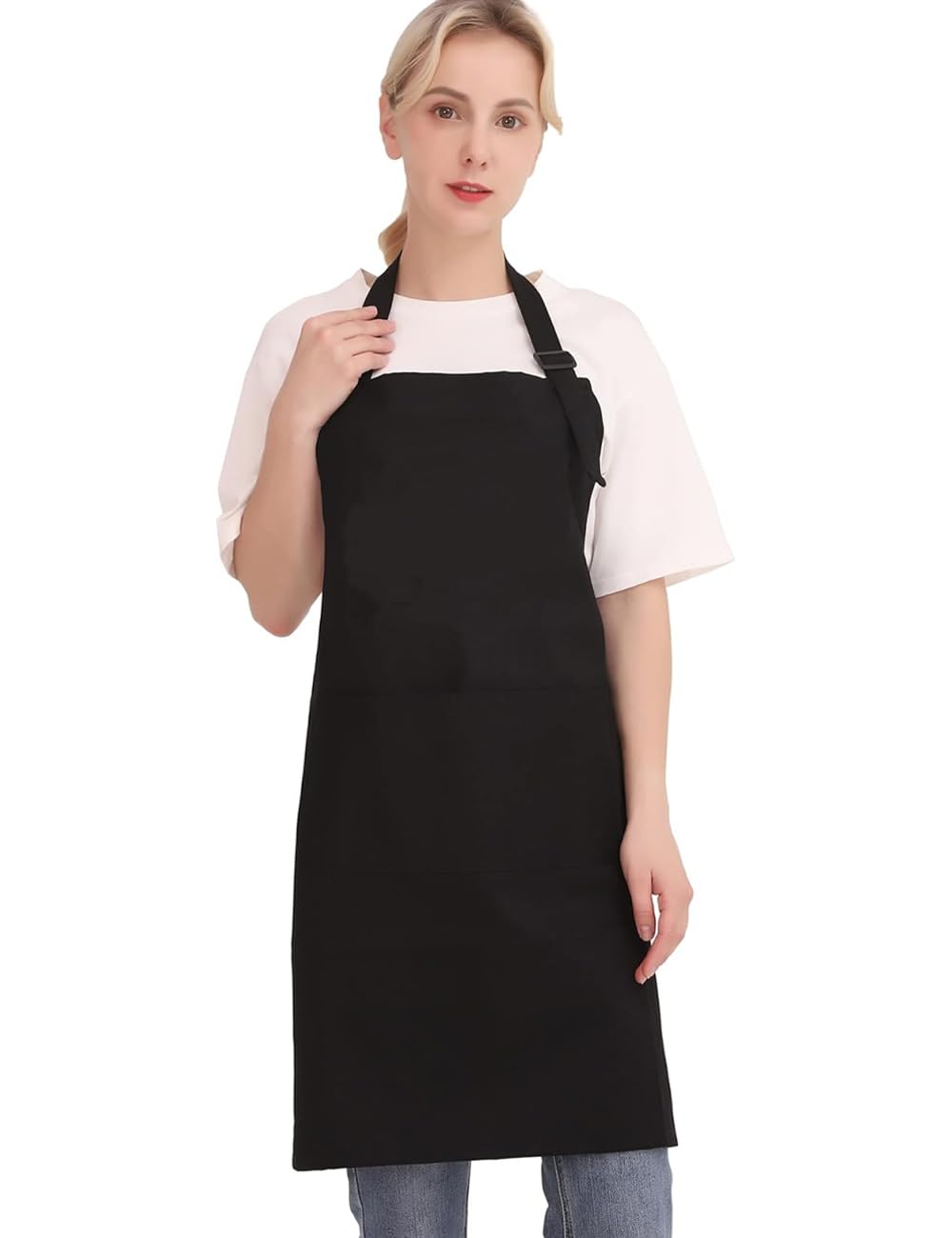 Professional Adjustable Black 100% Cotton Apron with 2 Pockets Cooking Kitchen Chef Women Men Aprons for Home Kitchen, Restaurant, Coffee House, Baking Gardening BBQ