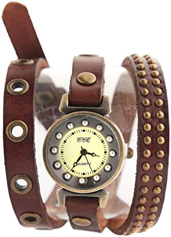 Soulvin Unisex Rivet Charm Watch Casual PU Leather Belt Wrist Bracelet Quartz Watch Brown