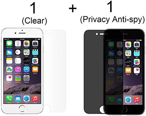 [2 Pack] Onemax iPhone 6 / 6S Clear Screen Protector + Privacy Anti-Spy Screen Protector Tempered Glass 0.3mm 9H Hardness Anti-scratch Bubble-Free for iPhone 6 / 6s