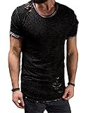 Uideazone Men's Slim Fit Fitness Short Sleeve Crew Neck T-shirt Tops with Ripped Holes