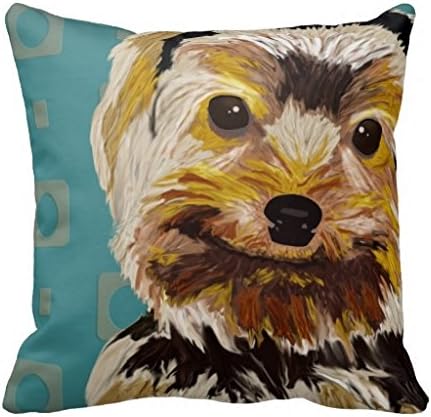 Toy Dog With Brown Yellow Hair On Turquoise Back Pillow Case