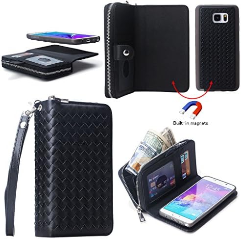 For Samsung Galaxy Note 5,ATQ® Woven Grain Leather Wallet Case 2 in 1 Magnetic Detachable Back Cover Flip Case with Wrist Strap For Samsung Galaxy Note 5 With Stylus