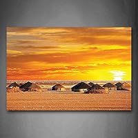 Yaoni 1 Piece Canvas Print,Contemporary Art, Modern Wall Decor,African Landscape of a Small Town with Horizon Skyline at Dawn Ethiopian,Giclee Artwork,Print on Canvas The Landscape The Picture