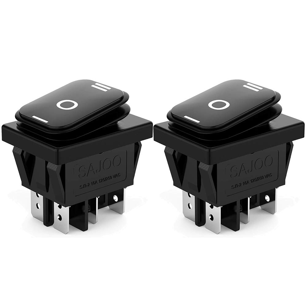 Clyxgs 2Pcs AC 16A / 250V 125V 3 Position ON/Off/ON Waterproof Toggle Wiring Boat Rocker Switch Black