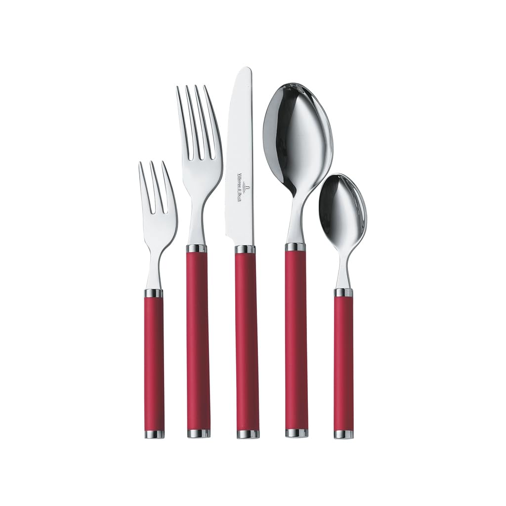 Villeroy & Boch Play! Red Roses Cutlery for up to 6 People, 30 Pieces, Stainless Steel, Red Plastic Handle