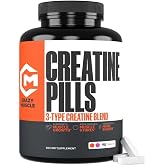 Crazy Muscle, Creatine Pills, 5g 3X Pure Creatine Monohydrate, Pre Workout Bulk Muscle Mass Gainer, High Absorption Easy to Take ThreeAtine 3 Type Optimum Performance for Lean Growth Men Women