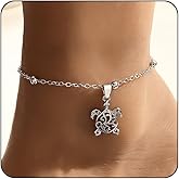 Vivian&CD Dainty Silver Anklets for Women, Waterproof Natural Shell Beaded Ankle Bracelets With Turtles & Starfish Charms, Boho Beach Jewelry Gift for Summer, Adjustable Foot Jewelry for Women