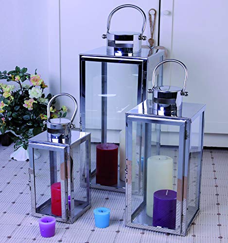 Edles XL 3tlg. Laternen-Set H53/40/30cm Edelstahl mit Griff Echtglasfenster Laterne Windlicht Gartenlaterne Kerzenhalter… – Bild 4