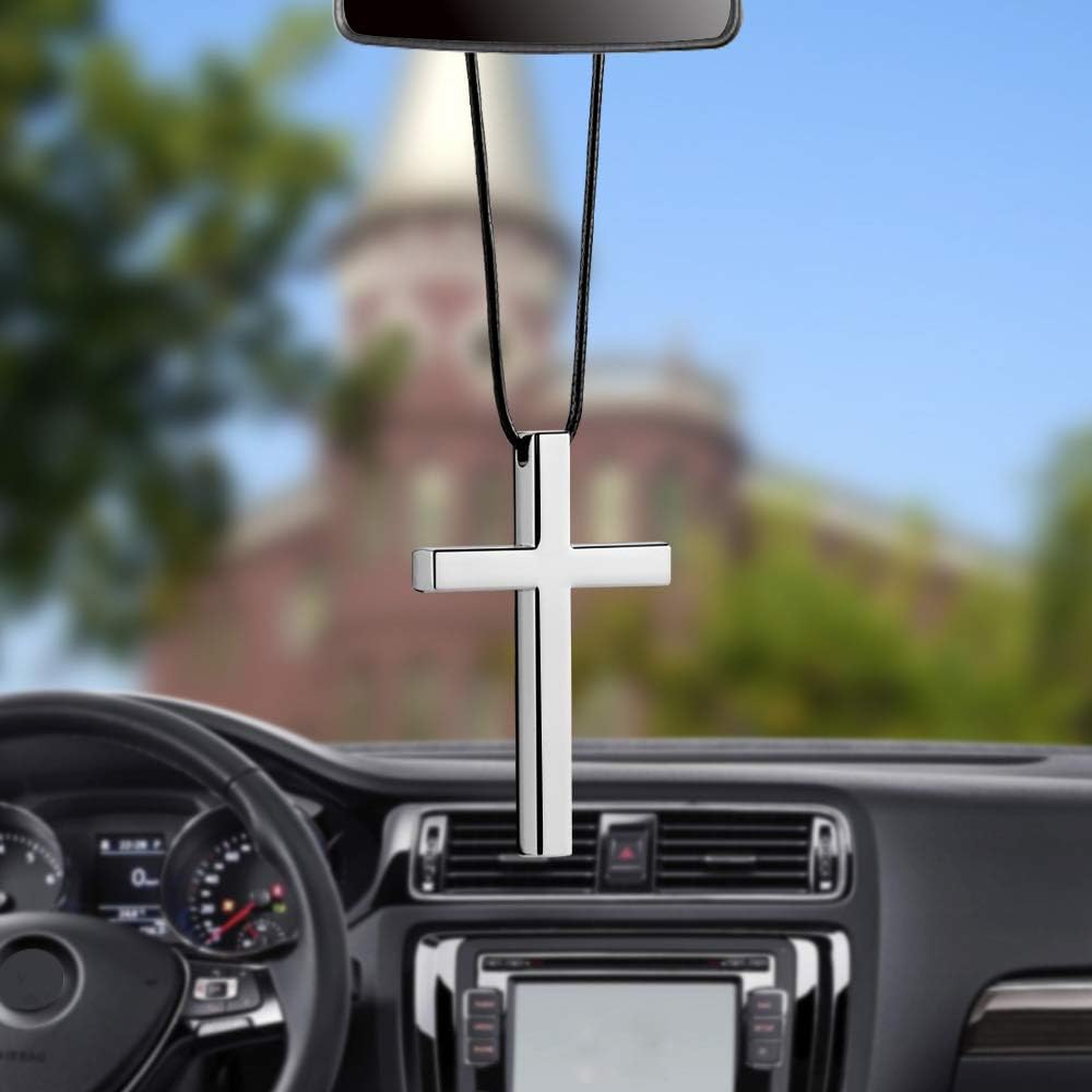 Gold Happy Car Pendant Interior Metal Cross Jesus Christian Religious Rearview Mirror Ornament Hanging Dangle Charm Car Styling Automobiles