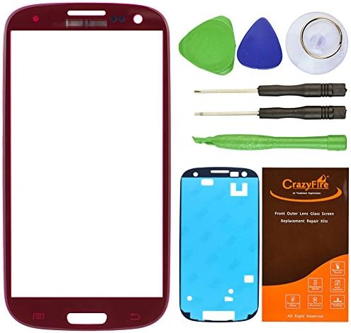CrazyFire® US Stock Free Shipping Red New Front Outer Lens Glass Screen Replacement For Samsung Galaxy S3 SIII I9300 i747 L710 T999 i535+Adhesive+Tools+CrazyFire Box+CrazyFire Instruction Manual