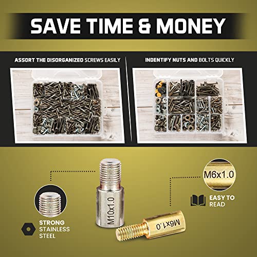 YOC Bolt Size and Thread Gauge- Thread Pitch Gauge- Nut and Bolt Thread Checker- 26 Male/Female Thread Identifier Gauges - 12 Inch & 14 Metric Sizes