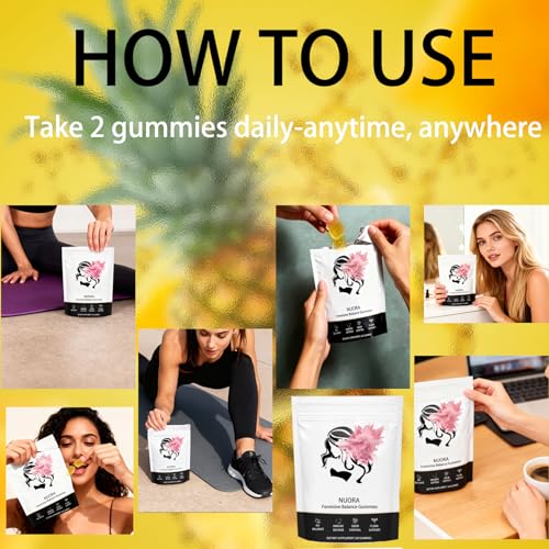nuora Feminine Balance Gummies for Women’s,Premium Feminine Balance Gummies， Vegan Hawaiian Pineapple, pH Balance, Healthy Odor, Flora and Immune Support, Vaginal Health Support,60 Gummies