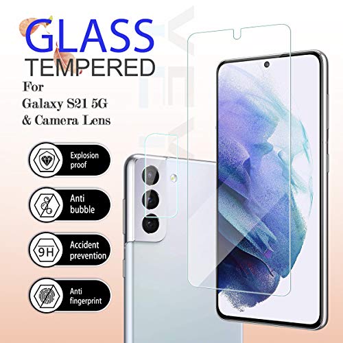 Galaxy S21 HD Clear Tempered Glass Screen Protector + Camera Lens