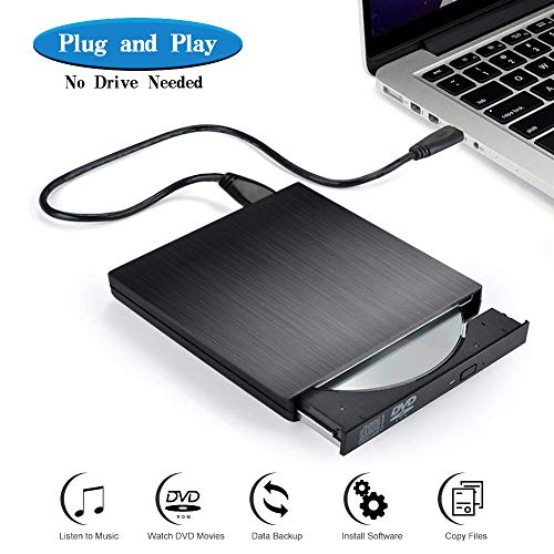 External CD Drive, Tebaba USB 3.0 Portable CD DVD +/-RW Drive Slim DVD/CD ROM Rewriter Burner Writer, High Speed Data Transfer for Laptop/Macbook/Desktop/MacOS/Windows10/8/7 (Black) - Thumbnail 2