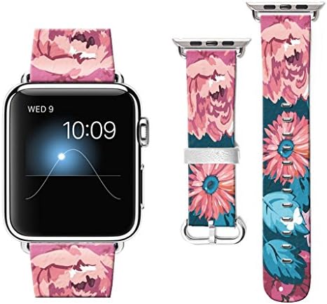 Compatible with Apple Watch Band 44mm 2018, Watchbands for iWatch 42mm, Leather Bands Compatible with Apple Watch 42mm Nike+ Series 4/3/2/1 Sports Edition Red Chrysanthemum