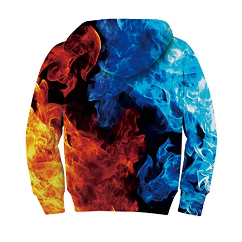 RAISEVERN Boy\'s Girl\'s 3D Printed Hooded Sweatshirts with Cool Falme Fire Graphic Long Sleeve Pullover Hoodie for Kids, Flame2, 11-14T(XXL)