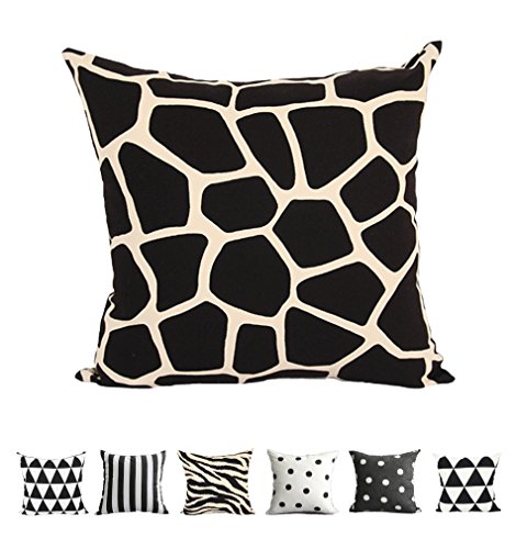 Kdays Giraffe Pillow Cover Cotton Black and White Pillow Cases Designer Handmade Pillows Decorative for Couch 20x20 Inches