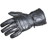 Men’s Winter Gauntlet Motorcycle Gloves, 100% Natural Sheep Leather, Thinsulate Thermal Heated Lining, Full Windproof Cold Weather Water Resistant, Reinforced Warm Biker Driving Glove Black L