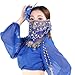 BellyLady Belly Dance Tribal Face Veil With Beads, Halloween Costume Accessory-Lake Blue