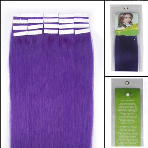 16-24 Inch Color Long 17 Colors 5 Length Tape in Premium Remy Human Hair Extensions_20 Pcs Set 70g Weight Straight Women Beauty Salon Style Design (22inch 60g with 20pcs, Lila/Light purple)