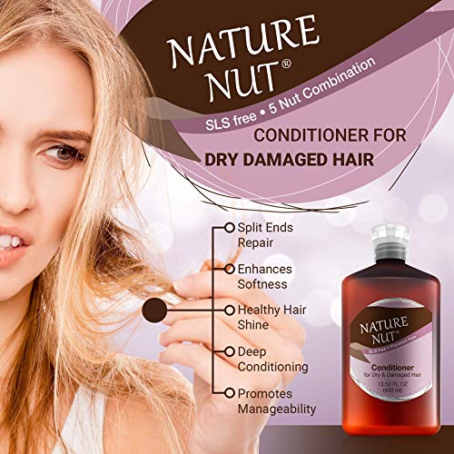 Nature Nut Dry & Damaged Hair Repair Shampoo + Hair Conditioner. Hypoallergenic 5 Nut Natural Blend Moisturizer Hydration Boost Formula