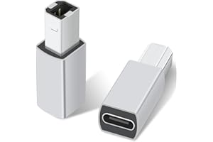 Duttek USB C to USB B Adapter 2Pack, USB C to Midi, USB C Female to USB B Male Adapter Connector for Printers, Mice, Keyboards, Eectric Pianos (Silver)