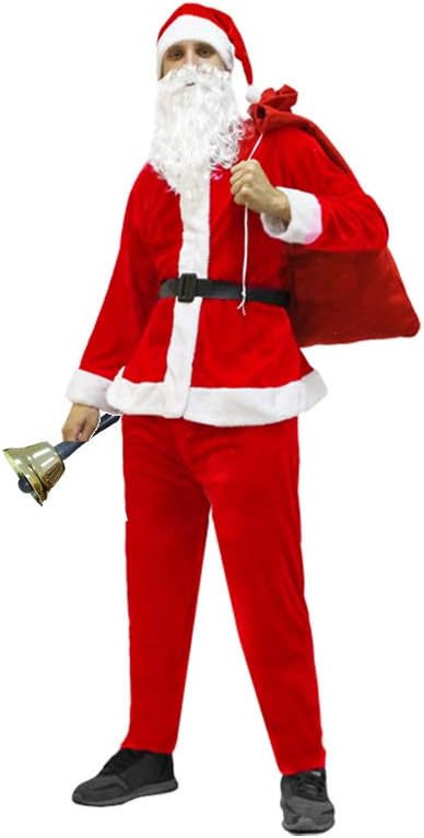 Immagini Babbo Natale Con Sacco.Set Travestimento Da Babbo Natale Con Sacco Per I Doni E Campanella Santa Claus Amazon It Casa E Cucina