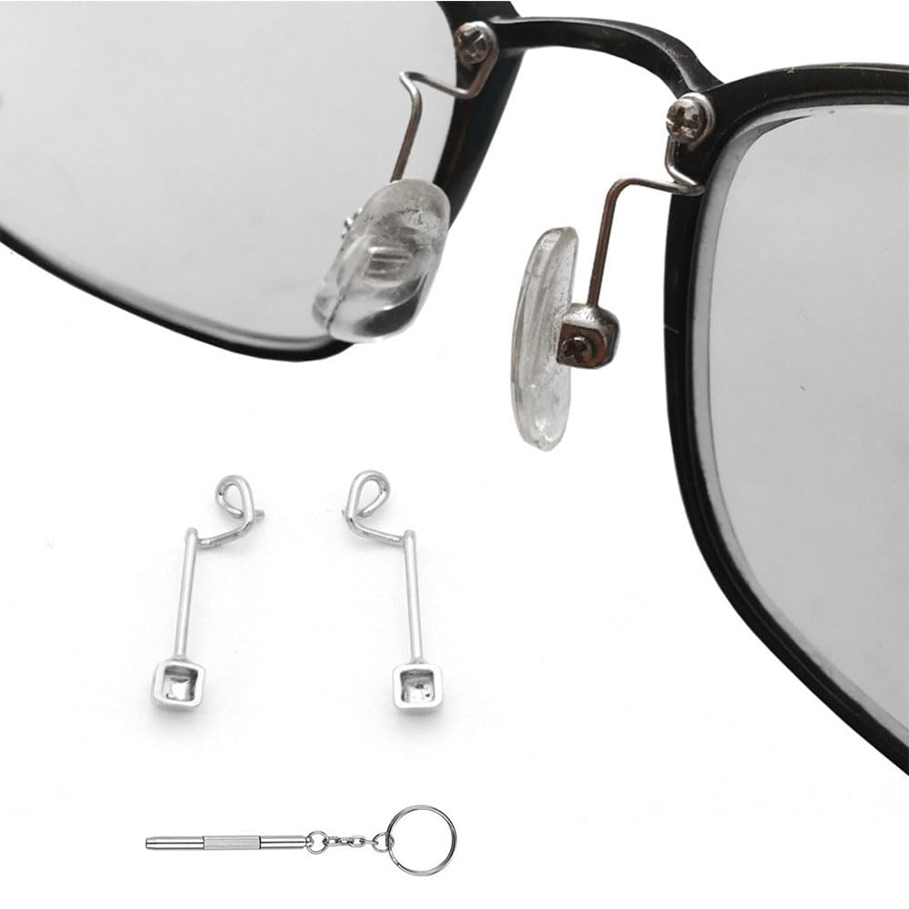 Photo 1 of 1 Pair Eyeglasses Nose Bridge Glasses Nose Arm Metal Replacement Glasses Replacement Parts Nose Pads Repair Kits and Screwdriver (Silver)