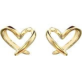 Minimalist Gold Heart Sterling Silver Earrings for Women Girls Charm Love Hearted Stud Tiny Small Cartilage Tragus Post Hypoallergenic Pierced Ear Jewelry Birthday Valentine's Day Gifts